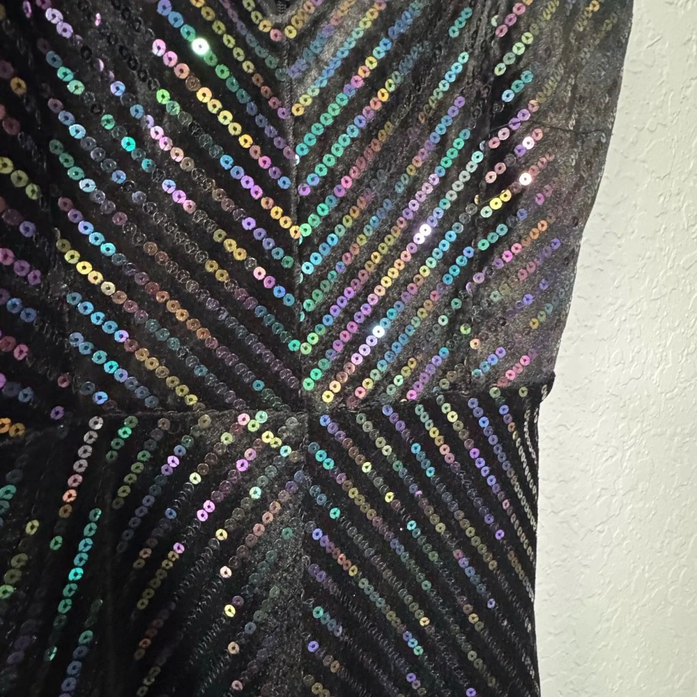 Dress the Population Black Iridescent Sequin and Velvet V-Neck Mini Dress - Picture 2 of 5